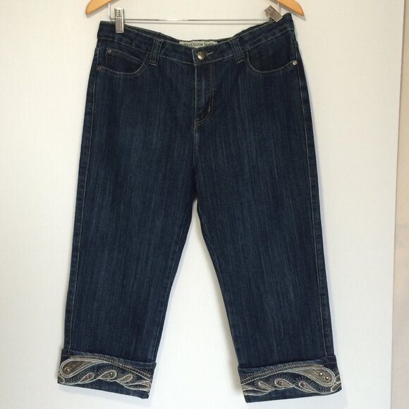 Miss Cocoa Womens Capri Jeans Sz 11-12 Studs Embroidery Mid-Rise Denim - Picture 1 of 7
